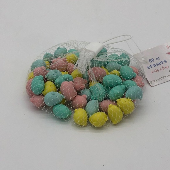 New Set of 60 Target Bullseye Pastel Erasers Chicks Frogs Easter Spring - Picture 2 of 3